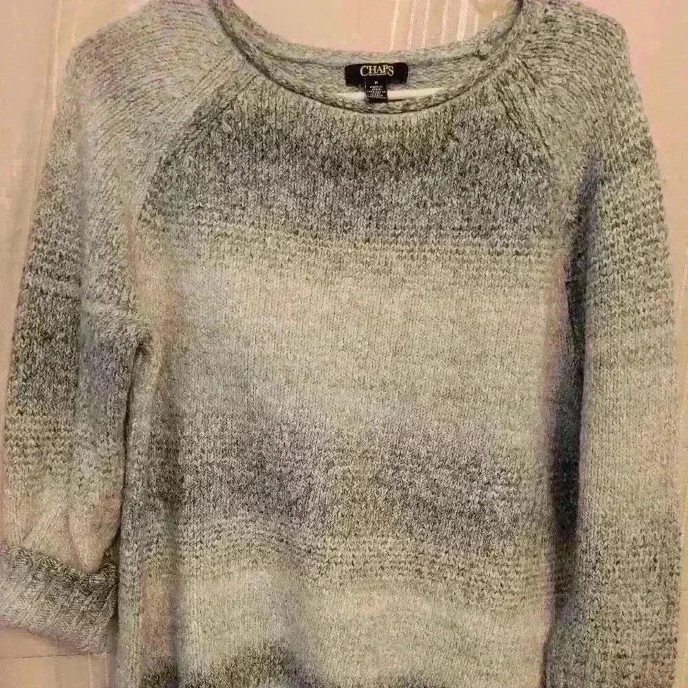 EUC Chaps women's blue and white cable knit sweater - Picture 1 of 2